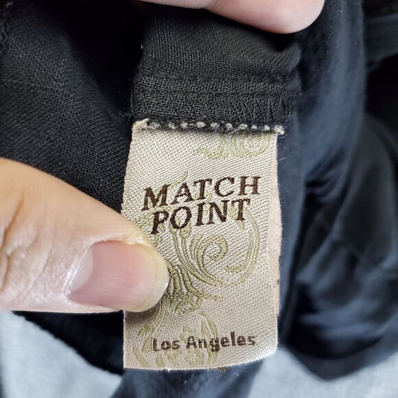 Match Point Top Womens Large Black Linen Tie-Front Blouse USA - Picture 2 of 9